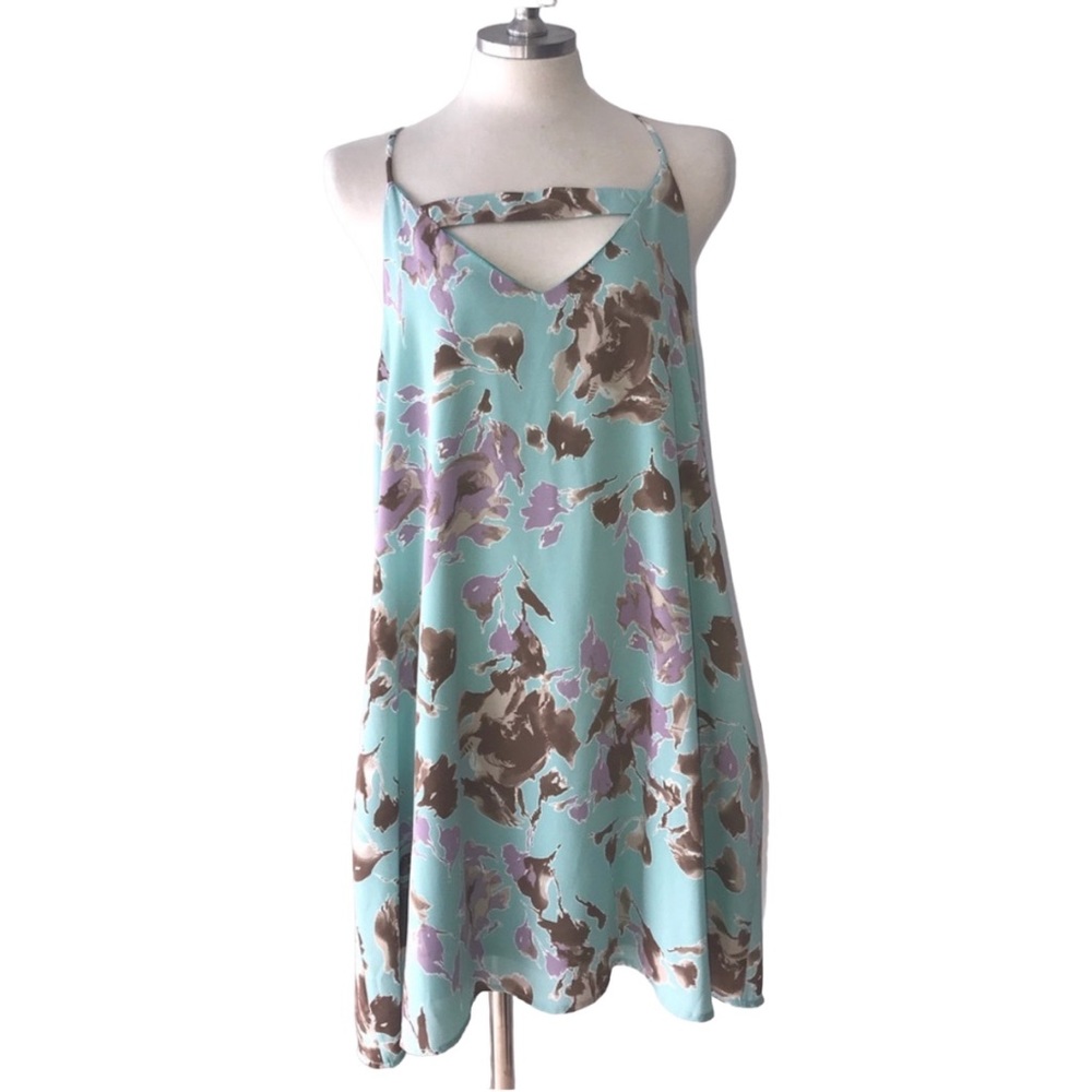 Almost Pink Brand A-Line Floral Swing Dress Size Mint Green Floral Large NEW